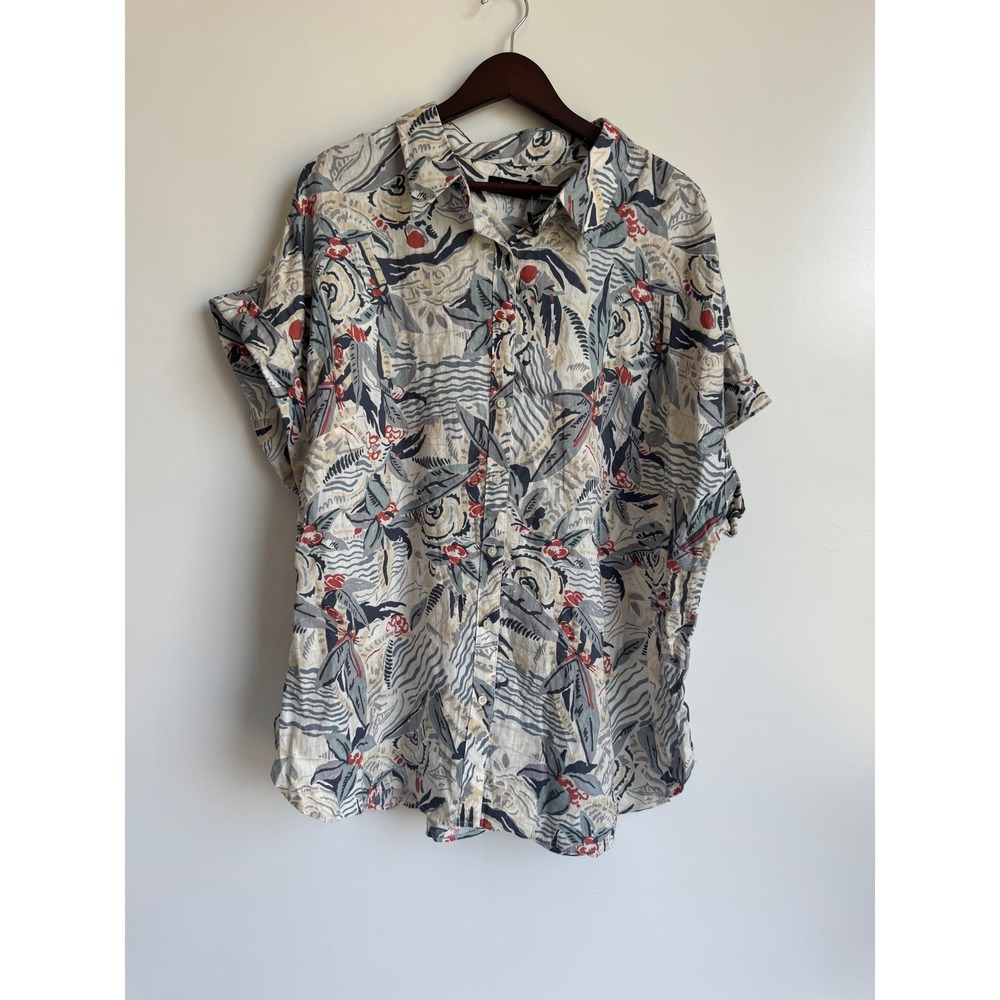 Lauren Ralph Lauren 3X Linen Button Down Shirt Tropical Floral Short‎ Sleeve NEW